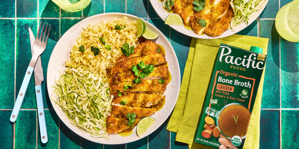 Coconut Chicken Katsu Curry featuring Pacific Foods Organic Chicken Bone Broth with Ginger, Turmeric, & Black Pepper
